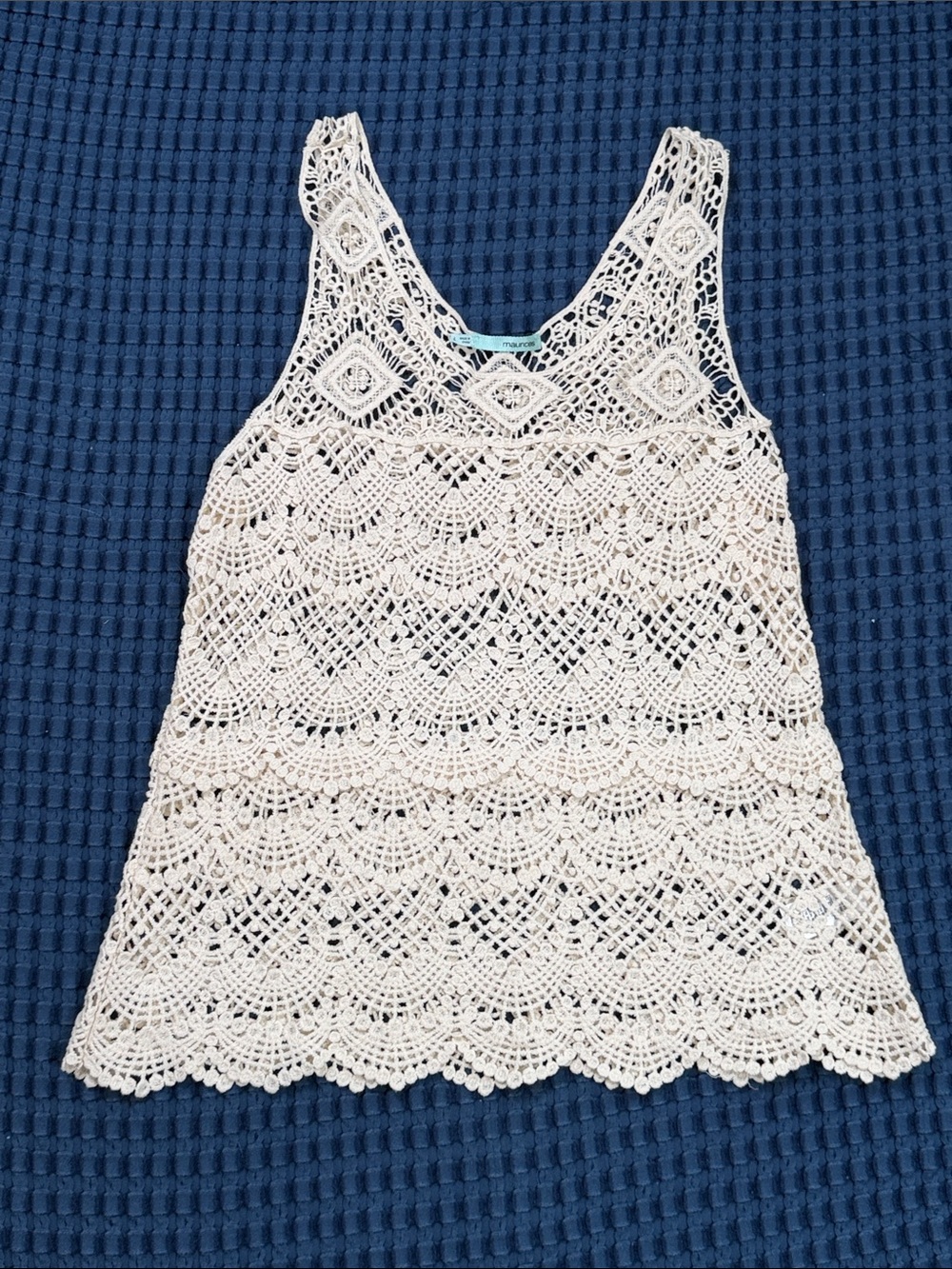 Maurices Women's Crocheted Lace Tank Top Ivory Sleeveless Sheer Size Large